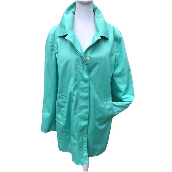 Coach Tiffany Blue Trench Coat Jacket Women’s Large L Button Down Chic Designer - Picture 1 of 16